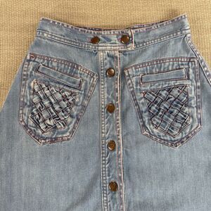 Vintage Ardee Button Front A Line Denim Skirt Boho Country Rodeo Jean Size XS